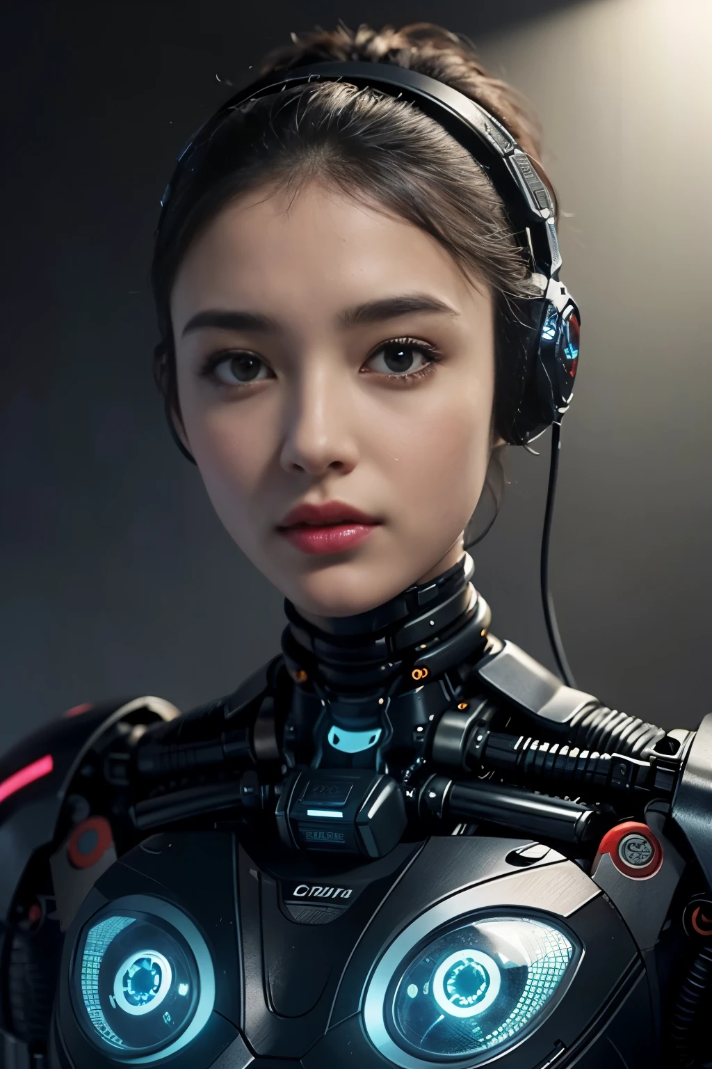 (Best Quality, Realistic:1.37, Ultra-detailed, Extremely detailed, Cybernetic organism:1.1), Beautiful drawing, Crawler robot with the head of a beautiful girl, Complex, bright colours, Professional, Sci-Fi, studio lighting, cinematic. 