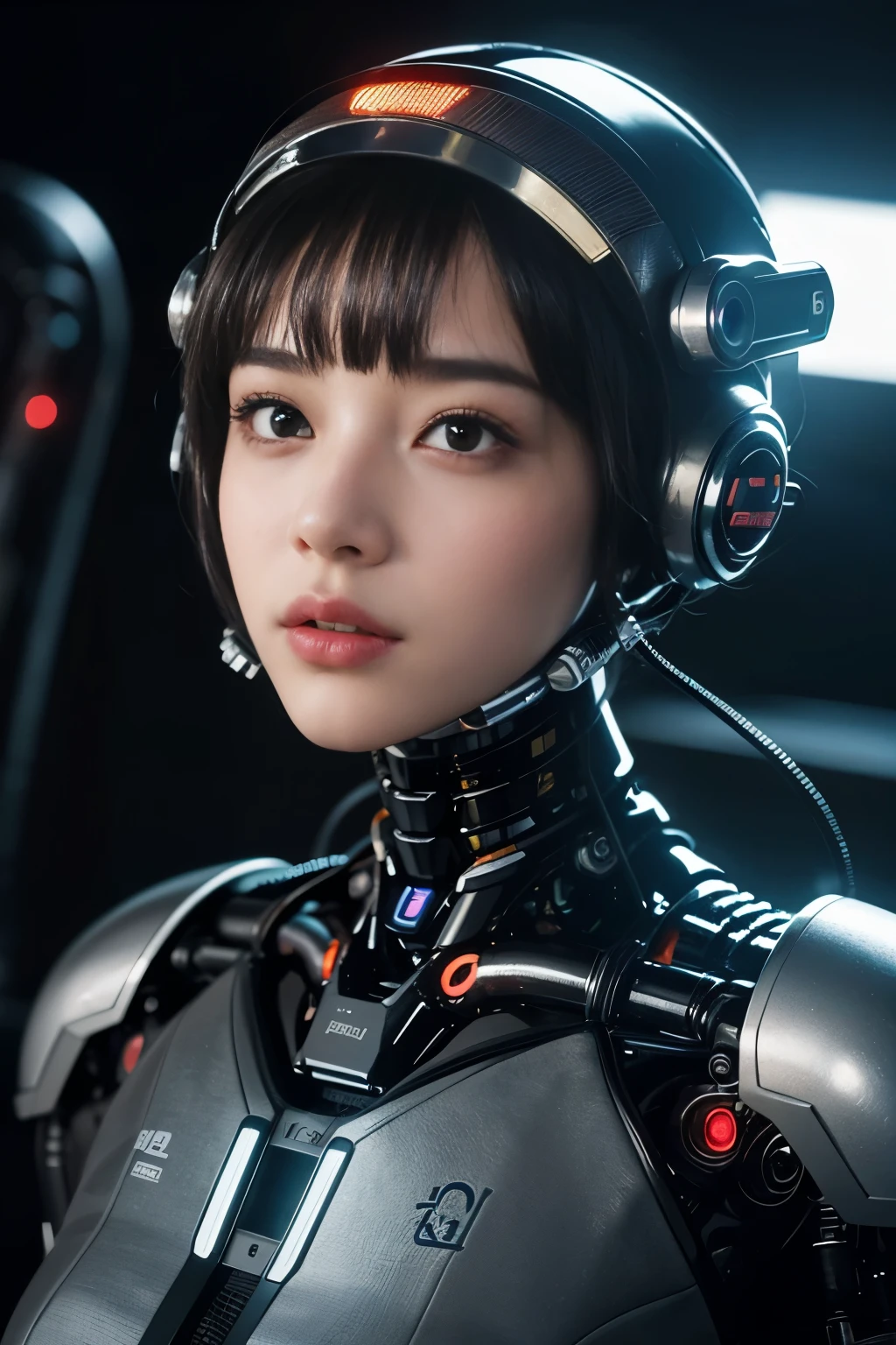 (Best Quality, Realistic:1.37, Ultra-detailed, Extremely detailed, Cybernetic organism:1.1), Beautiful drawing, Crawler robot with the head of a beautiful girl, Complex, bright colours, Professional, Sci-Fi, studio lighting, cinematic. 