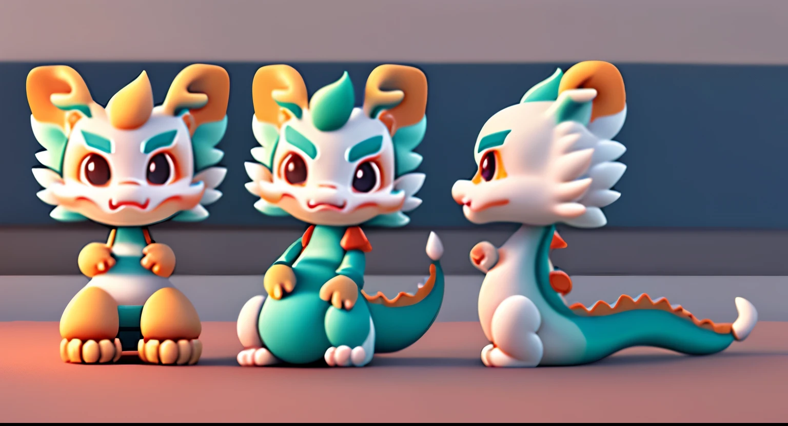 18:31:43 transition natural colorless block color uniform clean Morandi color matching soft color cute character clay material blind box figure style 3d modeling c4d rendering ultra clear rendering one-stop IP image three-view dragon cartoon animation