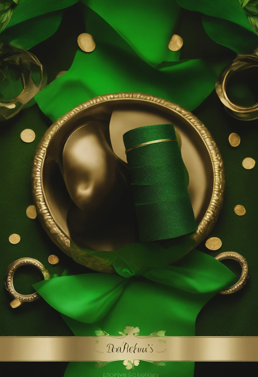 An aesthetic composition featuring a blank St. Patrick’s Day template, with a vibrant green backdrop, elegant typography, and empty spaces for adding images or text, providing a versatile canvas for various designs and ideas.
