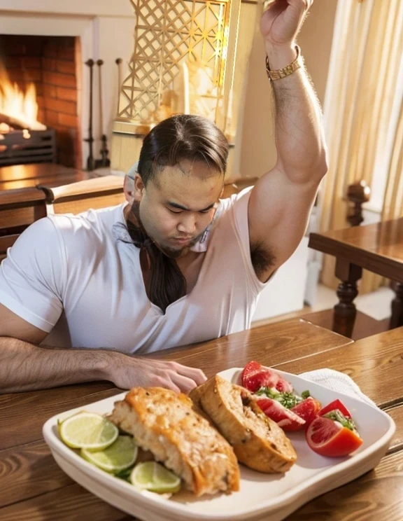 A Man Eating Chicken leg pes