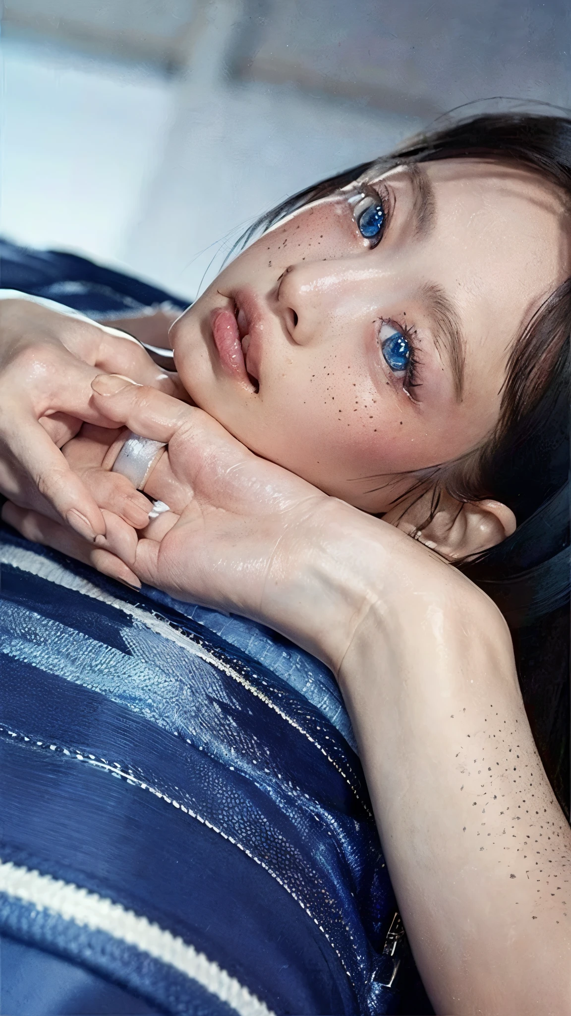 Blue eyes, very soft skin, level 1 freckles