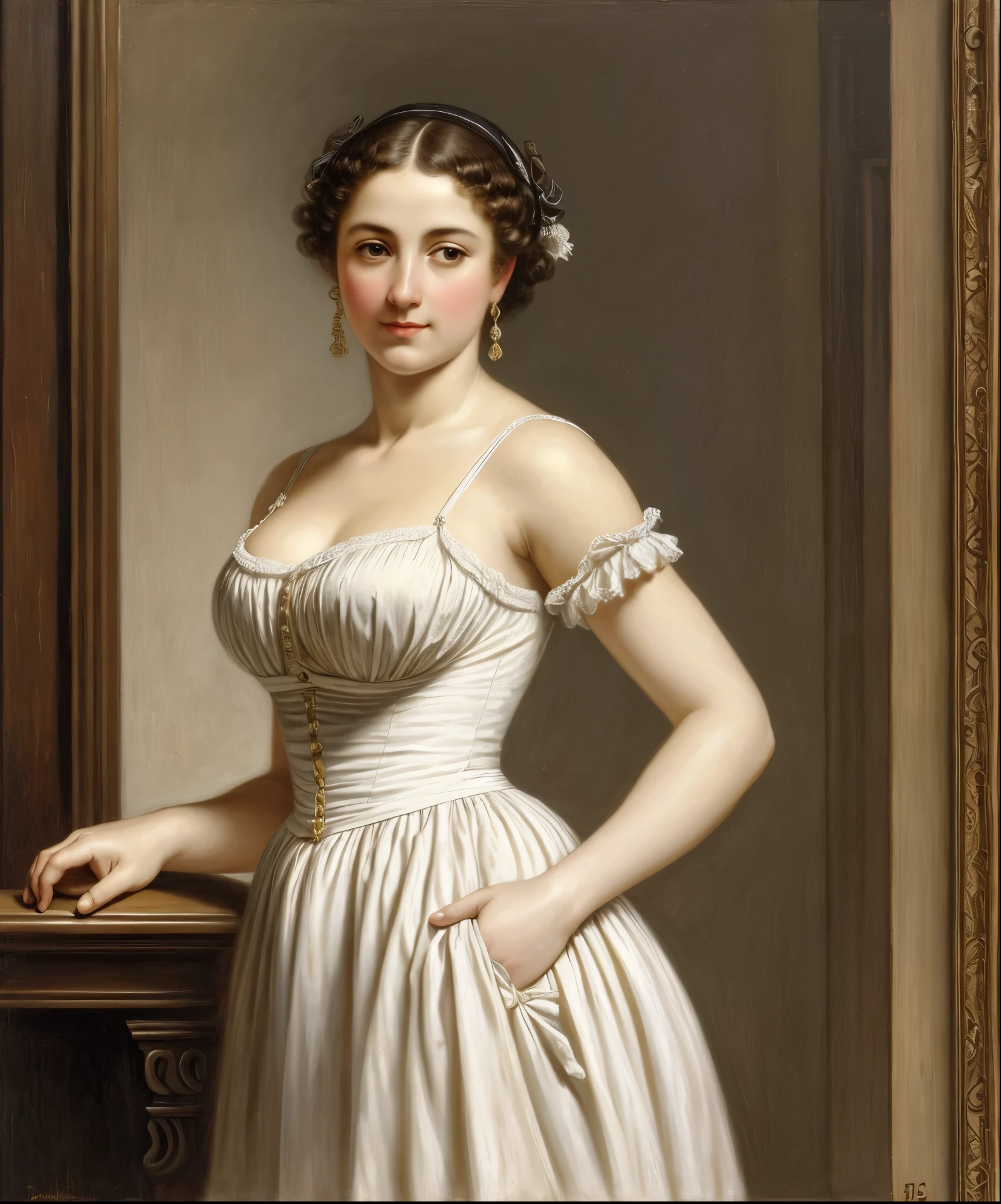 In Peter Paul Rubens style, in William-Adolphe Bouguereau style,  Intricate oil painting, acrylic on canvas, of an Extremely gorgeous woman, 45 years old Woman, Shift or chemise is the most basic historical element of women's medieval underwear.
This tight linen sleeveless chemise features a corsage tightly fitting to body, wide shoulder straps and with nestel cord on the side. The length of this shift ends slightly above the ankle, deitada no gramado de um jardim com floreelhor qualidade, 8k, 32k, obra-prima, UHD: 1.5), Photo of Attractive mediaeval German maid Woman, wearing lengberg castle bra, pure cotton dress , 19th century maid undergarments , Victorian era dress, soft eroticism, alluring thick healthy figure, big tight breast, royal maid, in , 1 , (peitos gigantescos: 1.2), (cabelo longo), louro, sem roupas, Abs, corpo perfeito, rosto ultra detalhado, Detailed lips, Olhos Finos, Double eyelidm, (sedutor), ((Excitado: 1.5)), Medieval aesthetics, sharp focus, detalhes intrincados, altamente detalhado, profundidade de campo, sharp focus, High detail, impressionismo, Detailed oil painting, glazing, tenebrismo, Scumbling, oil painting, Estilo barroco, por Rembrandt, Por Artemisia Gentileschi