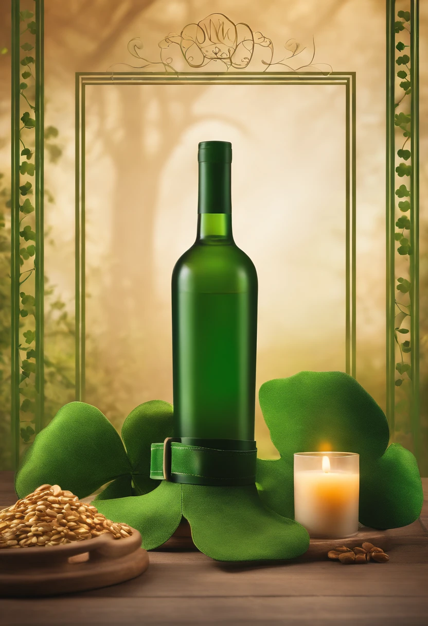 An aesthetic photography composition showcasing a blank St. Patrick’s Day template, with a vibrant  backdrop, spacious areas for adding text or images, and playful icons representing Irish culture, offering a versatile canvas for creative designs.