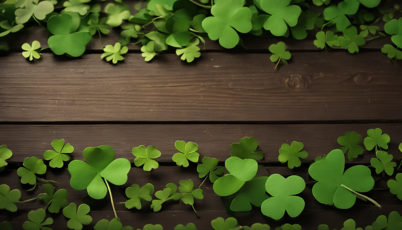 A high-resolution image showcasing a blank St. Patrick’s Day template, with a rustic wooden background, empty spaces for text or graphics, and decorative elements like clovers or Irish flags, providing a warm and inviting setting for personalized designs.