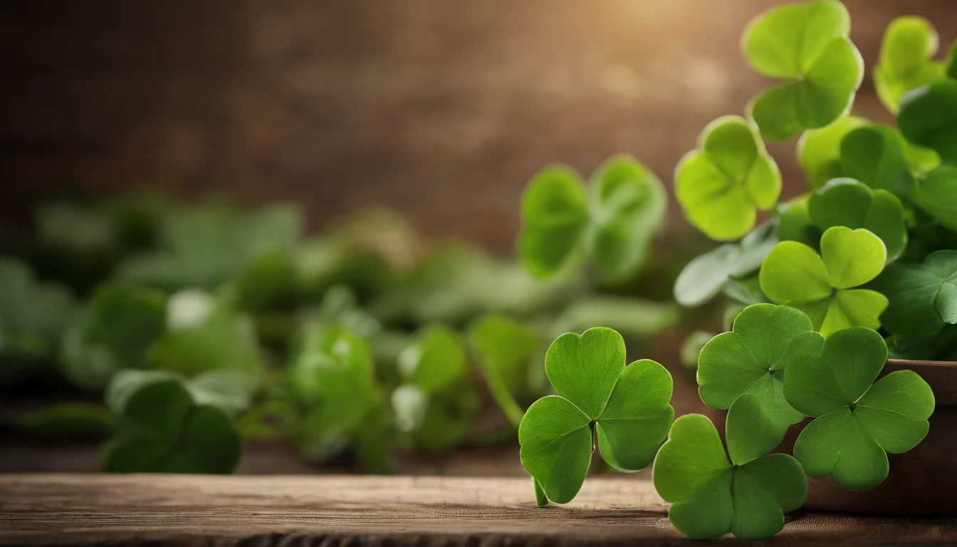 A high-resolution image showcasing a blank St. Patrick’s Day template, with a rustic wooden background, empty spaces for text or graphics, and decorative elements like clovers or Irish flags, providing a warm and inviting setting for personalized designs.