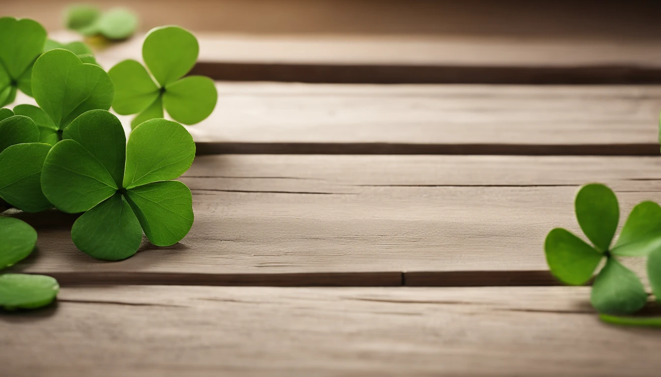 A high-resolution image showcasing a blank St. Patrick’s Day template, with a rustic wooden background, empty spaces for text or graphics, and decorative elements like clovers or Irish flags, providing a warm and inviting setting for personalized designs.