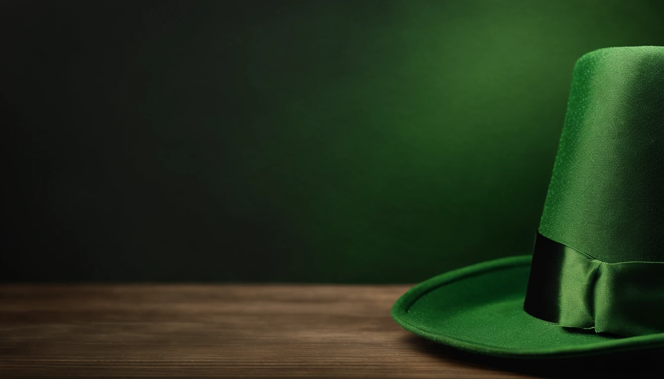 A detailed and realistic image capturing a blank St. Patrick’s Day banner mockup, with a green fabric background, empty space for text or graphics, and decorative elements such as leprechaun hats or shamrocks, ready to be customized for specific celebrations.