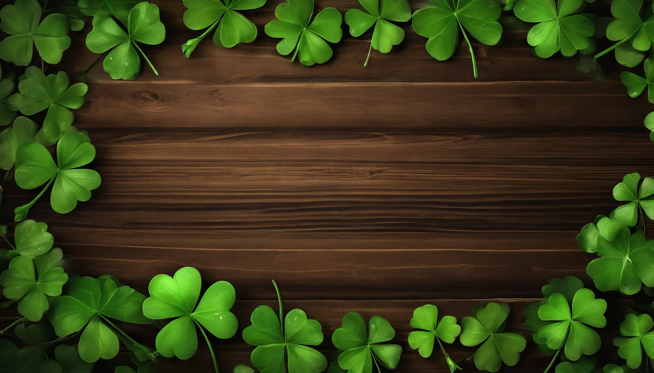 A high-resolution image showcasing a blank St. Patrick’s Day template, with a rustic wooden background, empty spaces for text or graphics, and decorative elements like clovers or Irish flags, providing a warm and inviting setting for personalized designs.