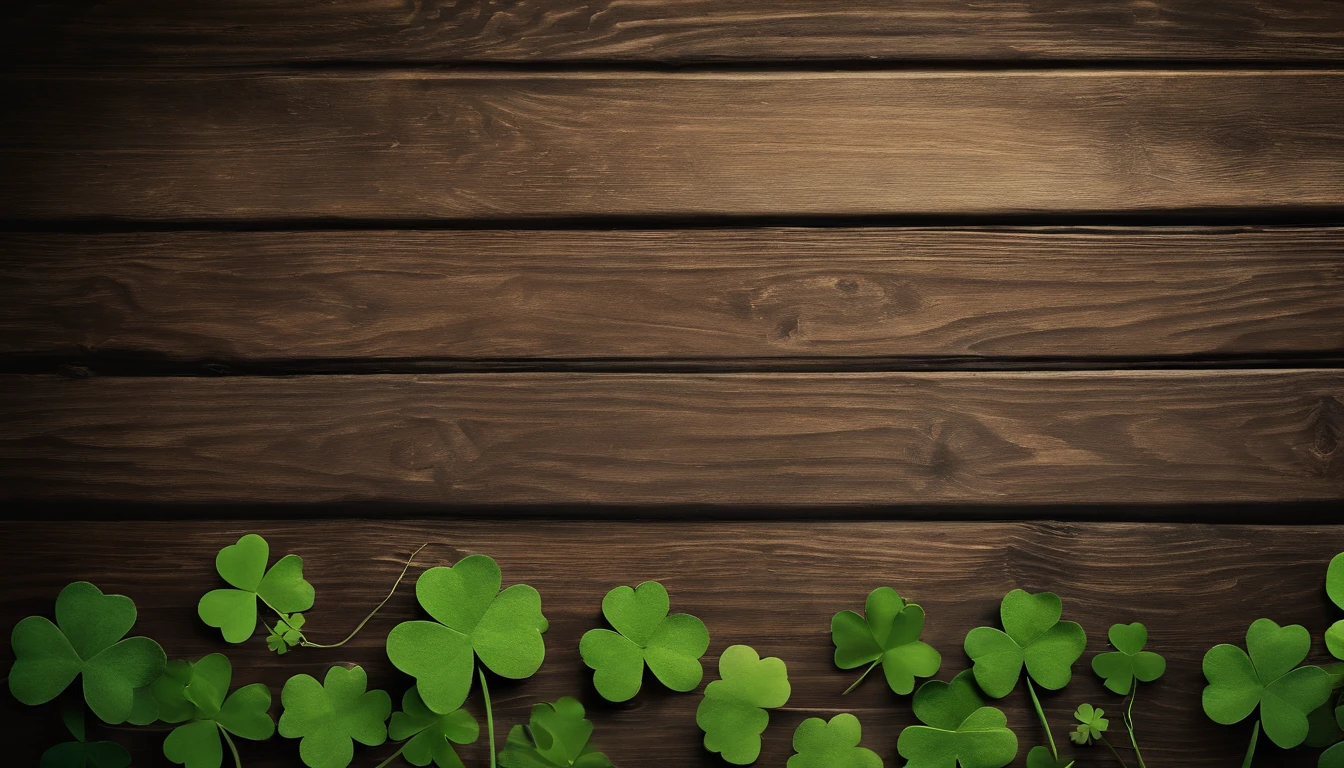 A high-resolution image showcasing a blank St. Patrick’s Day template, with a rustic wooden background, empty spaces for text or graphics, and decorative elements like clovers or Irish flags, providing a warm and inviting setting for personalized designs.