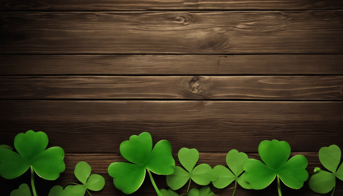 A high-resolution image showcasing a blank St. Patrick’s Day template, with a rustic wooden background, empty spaces for text or graphics, and decorative elements like clovers or Irish flags, providing a warm and inviting setting for personalized designs.