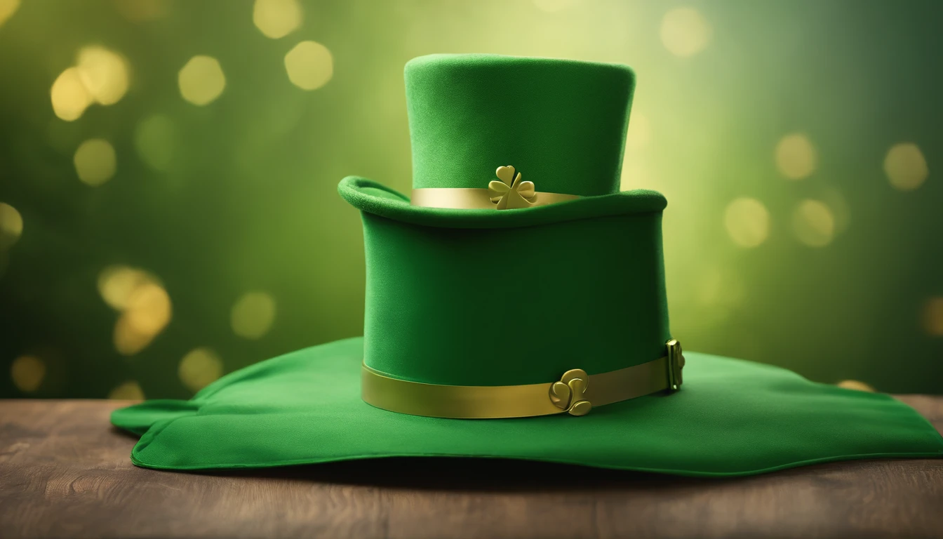 A detailed and realistic image capturing a blank St. Patrick’s Day banner mockup, with a green fabric background, empty space for text or graphics, and decorative elements such as leprechaun hats or shamrocks, ready to be customized for specific celebrations.