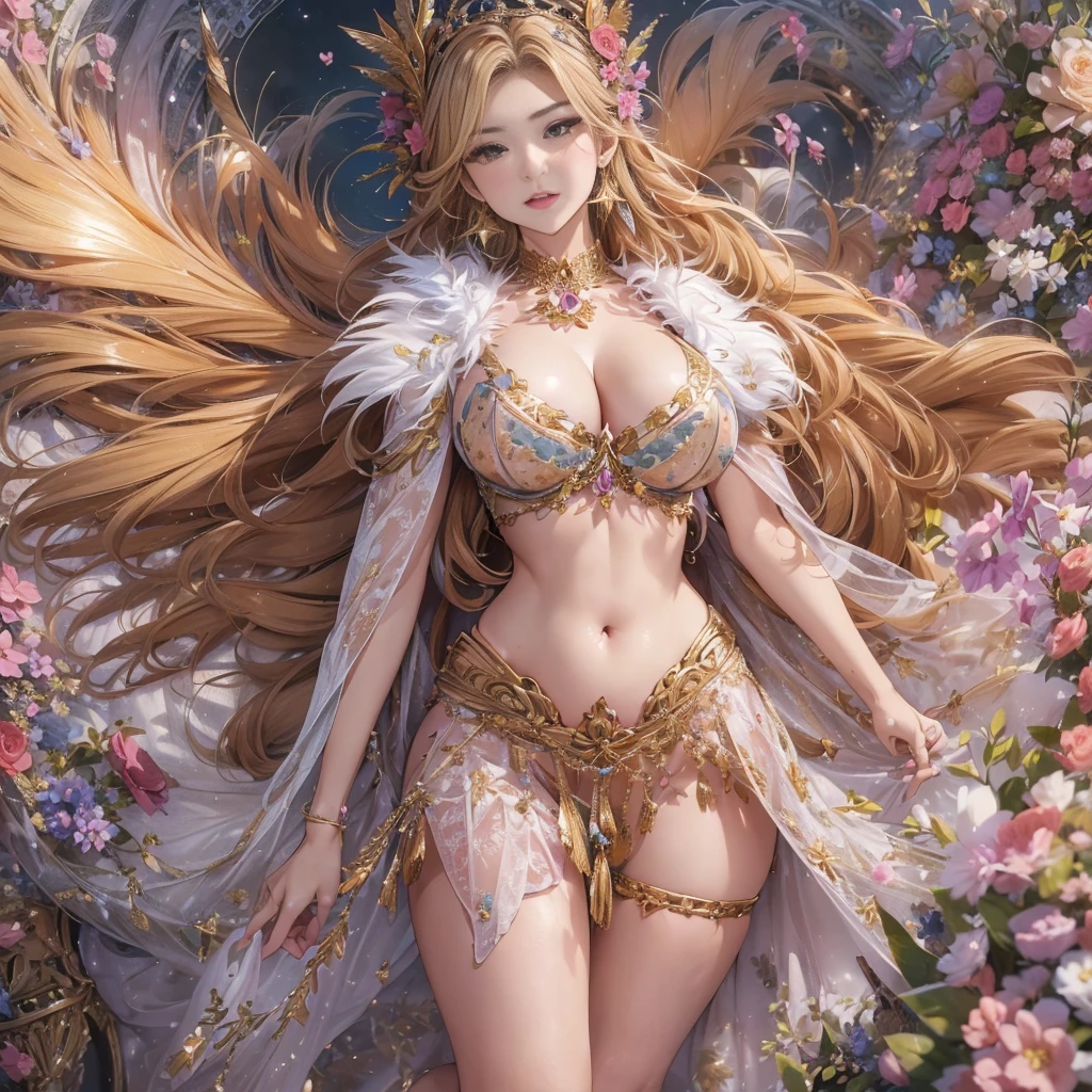 beautiful美しさ, 3D two-dimensional, rich, blonde, skirt, stockings, high heels, poison、star、star、(Highly detailed CG Unity 8K wallpaper),(masterpiece), (最high quality), (Super detailed), (best illustrations),(best shadow), (sharp eyeliner, eye shadow, fine eye:1.1), (超High resolution,realistic,最high quality,realistic),(8K,RAW photo,最high quality,マstarプル),mature woman、sensual curves、huge breasts、thighs、bubble、お尻のmasterpiece, 最high quality, Super detailed, full body shot, mature woman, beautiful mature woman, nightgown and underwear, enchanting smile, thick lips, Chubby lips, blush, looking at the viewer, provocative expression, beautiful髪型, cleavage, Plump、curvy hips、attractive face、sexy lingerie、an inviting gaze、Expression of emotions、Lewd underwear、(((erotic see-through lingerie set)))、Standing position、gorgeous accessories 、big breastsの女性, bare shoulders, golden hair, colored feather, metal ornaments, colored flowers, particle, light, (masterpiece, 最high quality, 最high quality, official art, beautiful and aesthetic:1.2), (1 girl:1.3), very detailed,(fractal art:1.1),(colorful:1.1)、(flowers:1.3),most detailed,(zentangle:1.2), (dynamic pose), (abstract background:1.3), (shiny skin), (lots of colors :1.4), ,(earrings:1.4), (feather:1.4),masterpiece, 最high quality, Super detailed, 30~40 years, full body shot, beautiful 、various hairstyles，gold headband，plump breasts，beautiful butt，greek clothing，Tulle covers the breasts，perfectly proportioned, detailed clothing details,marble，god statue，cinematic lighting, film grain, 8K, masterpiece, Super detailed, high detail, high quality, High resolution,(((NSFW:1.2)))、exposed chest、Openwork decoration，(((see through dress)))、(((解剖学的に正しいbody))) , 最high quality, Super detailed, (((Lewd underwear)))、raise your butt, from below, (((R-18)))、Hakari、thighs, big breasts, Are standing, cowboy shot, blush, (((1 girl))), (masterpiece:1.3), (High resolution), (8K), (very detailed), perfect face, Nice eye and face, (((最high quality))), (Super detailed), detailed face and eye, (alone), High resolution、beautifuleye,(((sexy pose)))、(((整ったbig breasts)))、((beautiful eye))、luxury、(((超High resolution)))、(((detailed description)))、(((ぽっちゃりbody型)))、(((解剖学的構造に一致したbodyの部位)))、beautiful長いまつ毛、バランスのとれたbody型,2 feet、Just the right size for your legs and arms、Fishnet tights、glamorous、(((Clear white and black eye)))、lipstick、Sparkling、(Undistorted face, eye, body)、jewelry、gem、(長くカールしたbeautifulまつ毛)、(((バランス良いbeautiful胸)))、(transparent, Exquisite skin:1.2)、(((完璧なglamorousボディー)))、actress face、Super beautiful、Cute smile、Healing beauty
