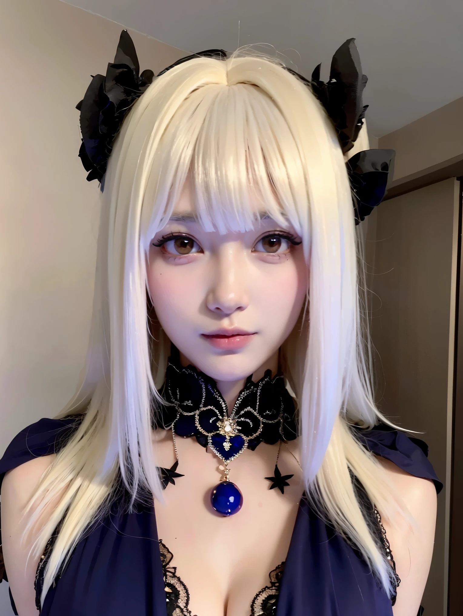 ((masterpiece, best quality)), (1girl, anime girl in the dark castle hall),(mature, devil horn), (solo), (female focus), (white hair, messy hair), yellow eyes, ((vampire)),yandere, evil, portraits, close up, upper body