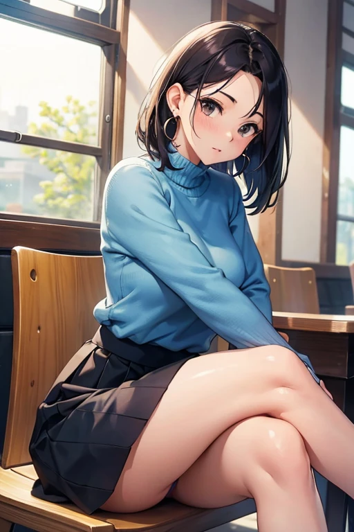 knit、Tight Skirt、beautiful mature woman、earrings、sit、Upper body、stretch your legs、I'm embarrassed