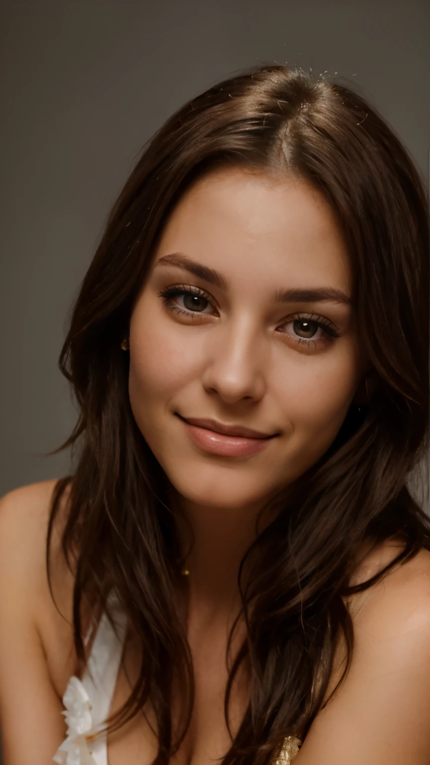 close up portrait of a charismatic cute skinny 29 years old swedish spanish woman, seductive eyes, smiling , studio lighting. you wanna merry her