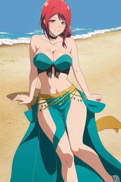 masterpiece, high resolution, best quality, beautiful art, well made hands,fingers and body, 1 woman, solo, Akane Hiyama, mature woman, big breasted, cleavage, sexy body, alluring figure, wearing a sexy belly dancer outfit, sexy_dancer_dress, pelvic curtain, sexy belly dancer, sexy and skimpy arabian outfit, full body, dancing seductively and passionately, showing her cleavage and legs, sexy legs, hips and thighs, looking at the viewer, smiling joyfully, flirting at the viewer, erotic and sexy dancing moves, beach environment