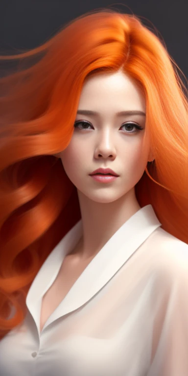 High resolution,best 8k,Painting of a woman with red hair and a white shirt, Lois Van Rossdraws, loose ginger hair, loish and wlop, wavy ginger hair, exquisite digital illustration, Moebius + loish + wlop, wlop loish style and clamp, beautiful character painting, beautiful digital illustration, Artgerm and James Jean, stunning digital illustration, flowing orange hair