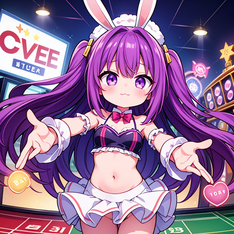 casino、Las Vegas、Bunny girl、Hitting a slingshot、cute girl、purple hair、slot machine、Big win、be happy、fever、3人のcute girl、