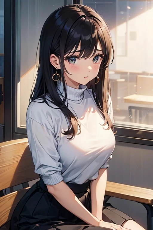 announcer、knit、Tight Skirt、Beauty、29yo、earrings、sit、Upper body
