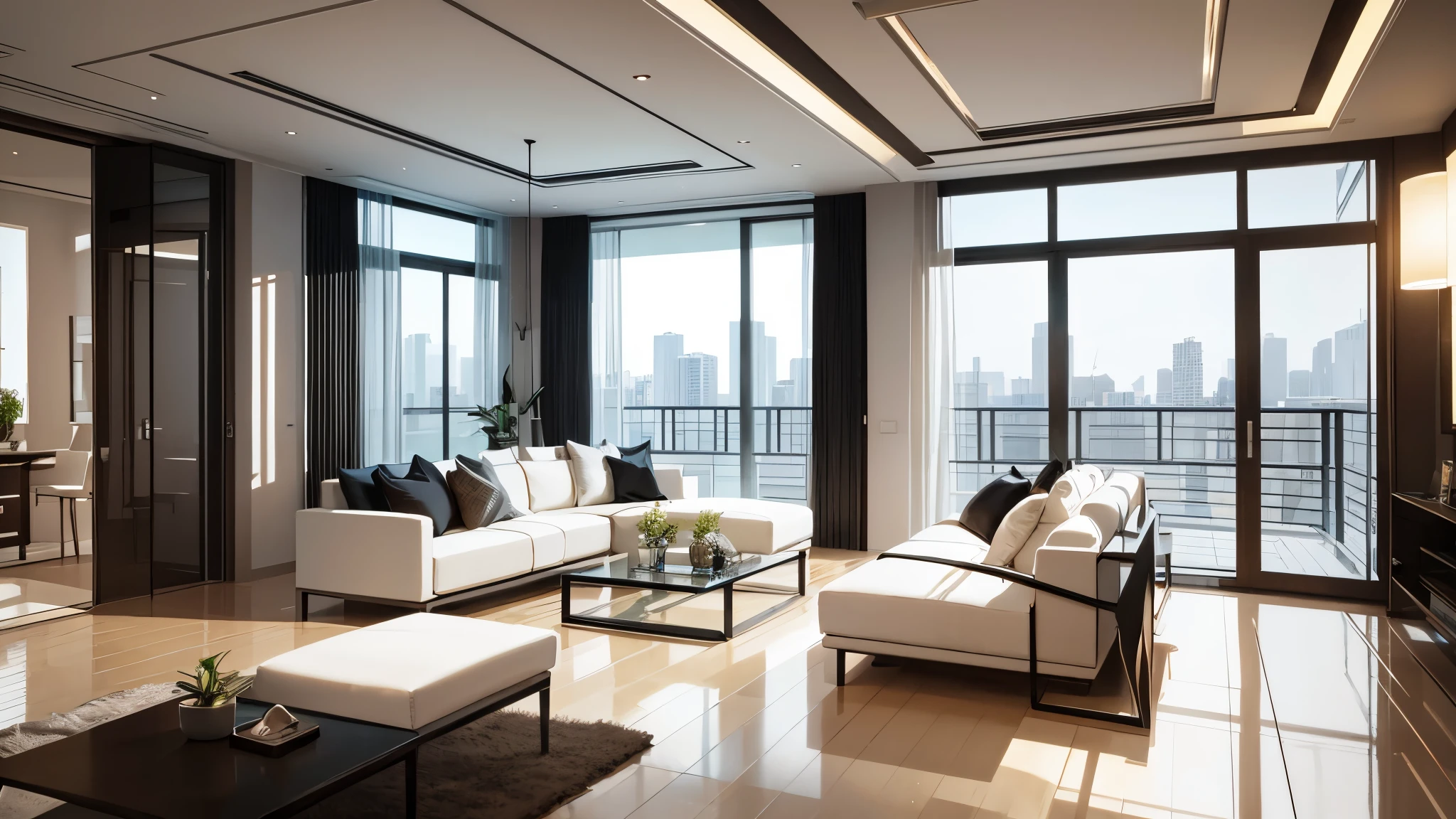 You are a famous interior designer、You have been asked to create a 3D image of a modern large room. Create a harmonious environment with modern and minimalist furniture. Including garden interior.
