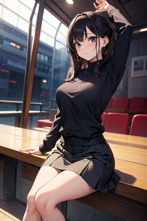 announcer、knit、Tight Skirt、Beauty、28age、earrings、sit、stretch your legs