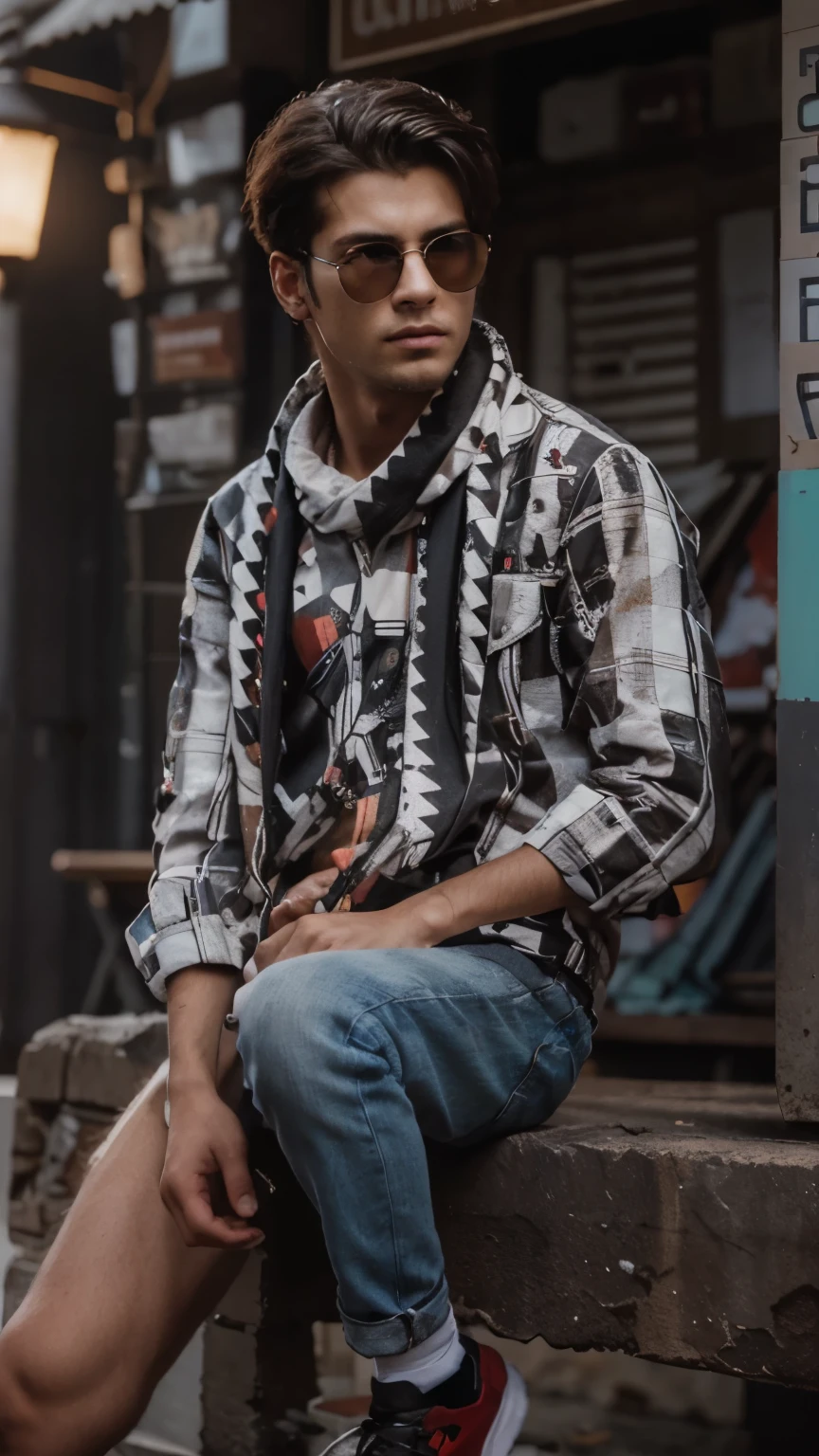 Change background cyberpunk handsome boy, realistic, face, 8k, ultra realistic,