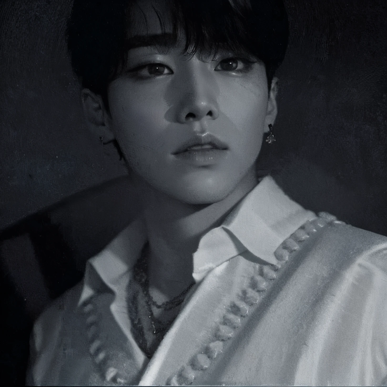 Arafed man in a black shirt sitting on a sofa, Jungkook, cai xukun, hyung tae, taejune kim, Kim Doyoung, Wan lovely Korean face, 1 7 anos - idade de rosto fino, com o mesmo penteado, com cabelos curtos, tem cabelo preto curto, Jimin\'s right eyelid swollen, Yanjun Chengt