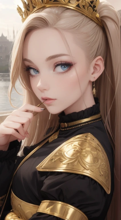 Dinity, (Smoke gold effect around his head, beaucoup de vapeur effect) tatouage, maquillage, Paysage de nuit qui passe, Une belle fille avec, UHD Portrait, (High quality) (ultra details) Regarder le spectateur en tenue de ville de style hip-hop; different, colourfull, cheveux de plusieurscouleurs longs 🌈