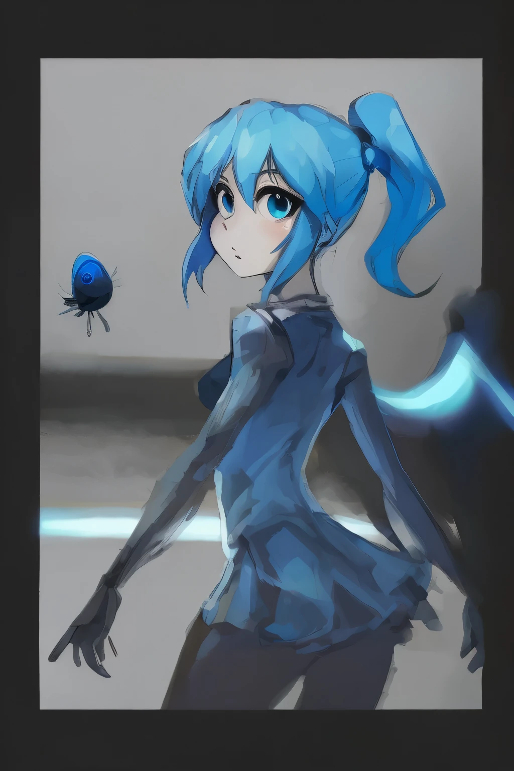 (flight)(fly)(Blue double ponytail)