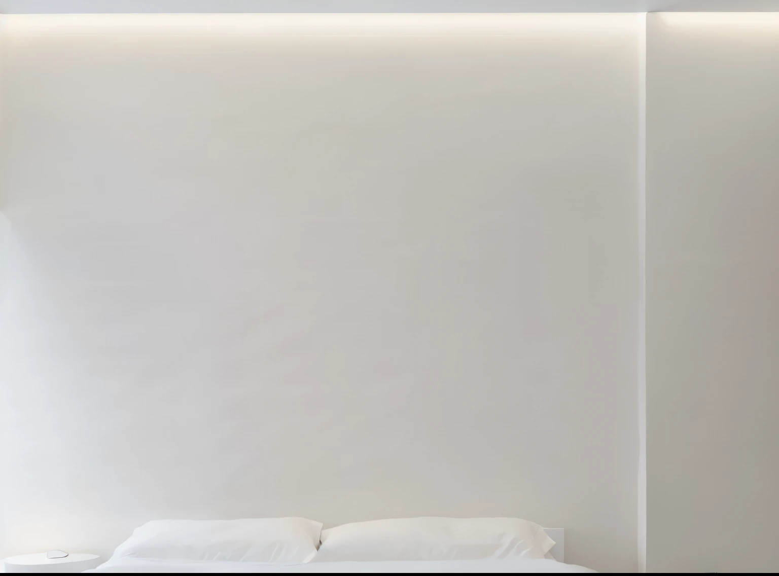 there is a white bed with a white comforter and a white wall, white panel, smooth paneling, interior white wall, white minimalist background, White background wall, clean white background, background is white and blank, Inspired by David Chipperfield, There is a blank space in the middle, Wim Crowell, neutral flat lighting, white wall, White warm light lighting