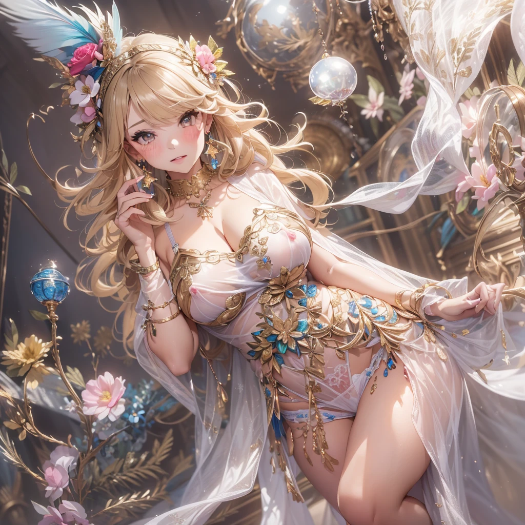 beautiful美しさ, 3D two-dimensional, rich, blonde, skirt, stockings, high heels, poison、star、star、(Highly detailed CG Unity 8K wallpaper),(masterpiece), (最high quality), (Super detailed), (best work),(best shadow), (sharp eyeliner, eye shadow, fine eye:1.1), (超High resolution,realistic,最high quality,realistic),(8K,RAW photo,最high quality,マstarプル),mature woman、sensual curves、huge breasts、thighs、bubble、お尻のmasterpiece, 最high quality, Super detailed, full body shot, mature woman, beautiful mature woman, nightgown and underwear, enchanting smile, thick lips, Chubby lips, blush, looking at the viewer, provocative expression, beautiful髪型, cleavage, Plump、curvy hips、attractive face、sexy lingerie、an inviting gaze、Expression of emotions、Lewd underwear、(((erotic see-through lingerie set)))、Standing position、gorgeous accessories 、big breastsの女性, bare shoulders, golden hair, colored feather, metal ornaments, colored flowers, particle, light, (masterpiece, 最high quality, 最high quality, official art, beautiful and aesthetic:1.2), (1 girl:1.3), very detailed,(fractal art:1.1),(colorful:1.1)、(flowers:1.3),most detailed,(zentangle:1.2), (dynamic pose), (abstract background:1.3), (shiny skin), (lots of colors :1.4), ,(earrings:1.4), (feather:1.4),masterpiece, 最high quality, Super detailed, 30~40 years, full body shot, beautiful 、various hairstyles，gold headband，plump breasts，beautiful butt，greek clothing，Tulle covers the breasts，perfectly proportioned, detailed clothing details,marble，god statue，cinematic lighting, film grain, 8K, masterpiece, Super detailed, high detail, high quality, High resolution,(((NSFW:1.2)))、exposed chest、Openwork decoration，(((see through dress)))、(((解剖学的に正しいbody))) , 最high quality, Super detailed, (((Lewd underwear)))、raise your butt, from below, (((R-18)))、Hakari、thighs, big breasts, Are standing, cowboy shot, blush, (((1 girl))), (masterpiece:1.3), (High resolution), (8K), (very detailed), perfect face, Nice eye and face, (((最high quality))), (Super detailed), detailed face and eye, (alone), High resolution、beautifuleye,(((sexy pose)))、(((整ったbig breasts)))、((beautiful eye))、luxury、(((超High resolution)))、(((detailed description)))、(((ぽっちゃりbody型)))、(((解剖学的構造に一致したbodyの部位)))、beautiful長いまつ毛、バランスのとれたbody型,2 feet、Just the right size for your legs and arms、Fishnet tights、glamorous、(((Clear white and black eye)))、lipstick、Sparkling、(Undistorted face, eye, body)、jewelry、gem、(長くカールしたbeautifulまつ毛)、(((バランス良いbeautiful胸)))、(transparent, Exquisite skin:1.2)、(((完璧なglamorousボディー)))、actress face、Super beautiful、Cute smile、Healing beauty、Flower shower、完璧なeye、realistic depiction、Super sexy、glossy、Glamorous
