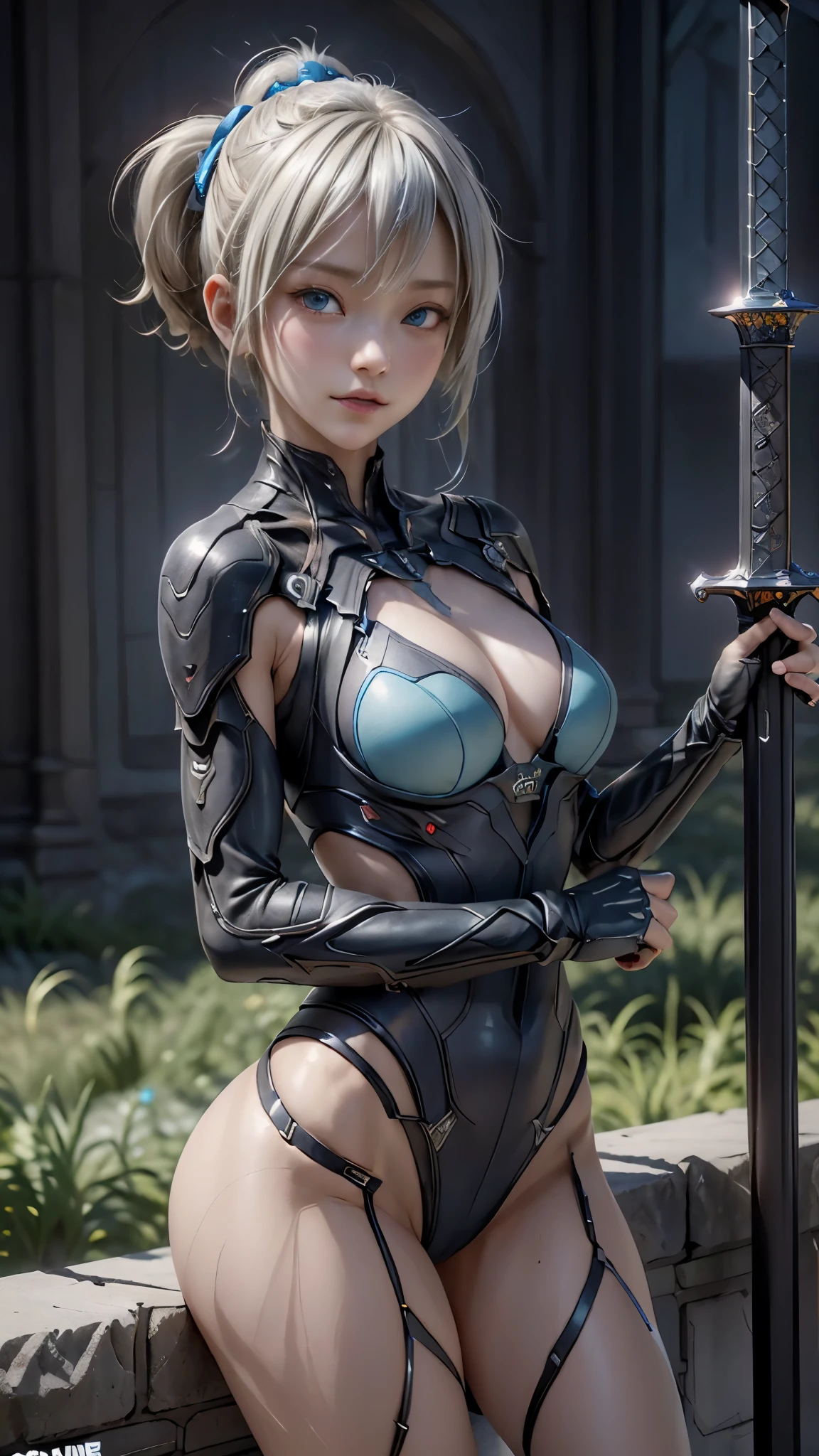 ((highest quality)), ((masterpiece)), (detailed:1.4), 。.。.。.3D, beautiful cyberpunk woman image,nffsw(high dynamic range),ray tracing,NVIDIA RTX,super resolution,unreal 5,Scattered beneath the surface,PBR texturing,post processing,anisotropic filtering,Depth of bounds written,maximum clarity and sharpness,multilayer texture,Albedo and specular maps,surface shading,Accurate simulation of light-matter interactions,perfect proportions,octane rendering,two-tone lighting,wide aperture,Low ISO、White balance、Rule of thirds、8K students、((Holding a sword in your hand))(((white and blue clothes)))(((blonde)))