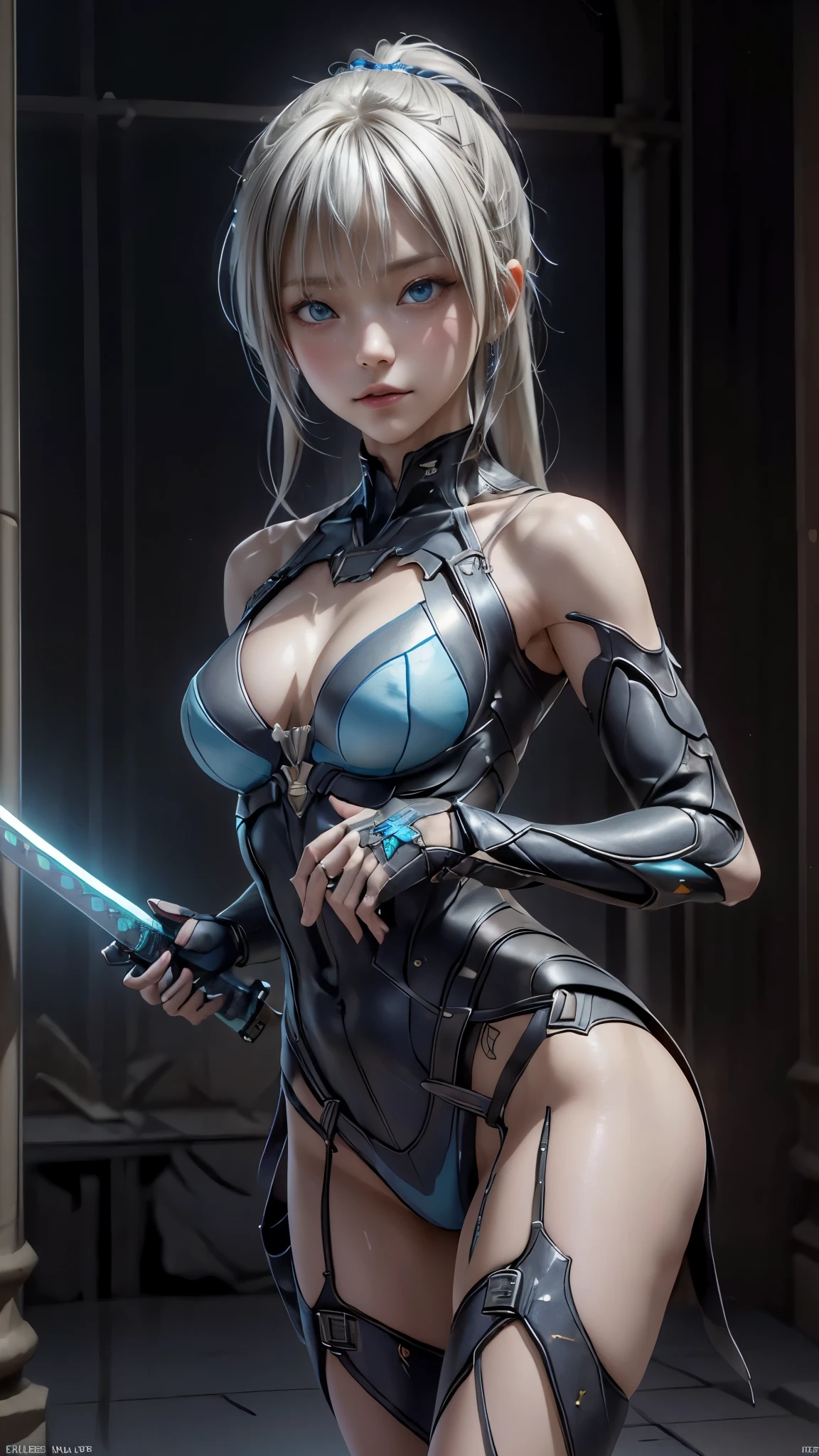 ((highest quality)), ((masterpiece)), (detailed:1.4), 。.。.。.3D, beautiful cyberpunk woman image,nffsw(high dynamic range),ray tracing,NVIDIA RTX,super resolution,unreal 5,Scattered beneath the surface,PBR texturing,post processing,anisotropic filtering,Depth of bounds written,maximum clarity and sharpness,multilayer texture,Albedo and specular maps,surface shading,Accurate simulation of light-matter interactions,perfect proportions,octane rendering,two-tone lighting,wide aperture,Low ISO、White balance、Rule of thirds、8K students、((Holding a sword in your hand))(((white and blue clothes)))(((blonde)))