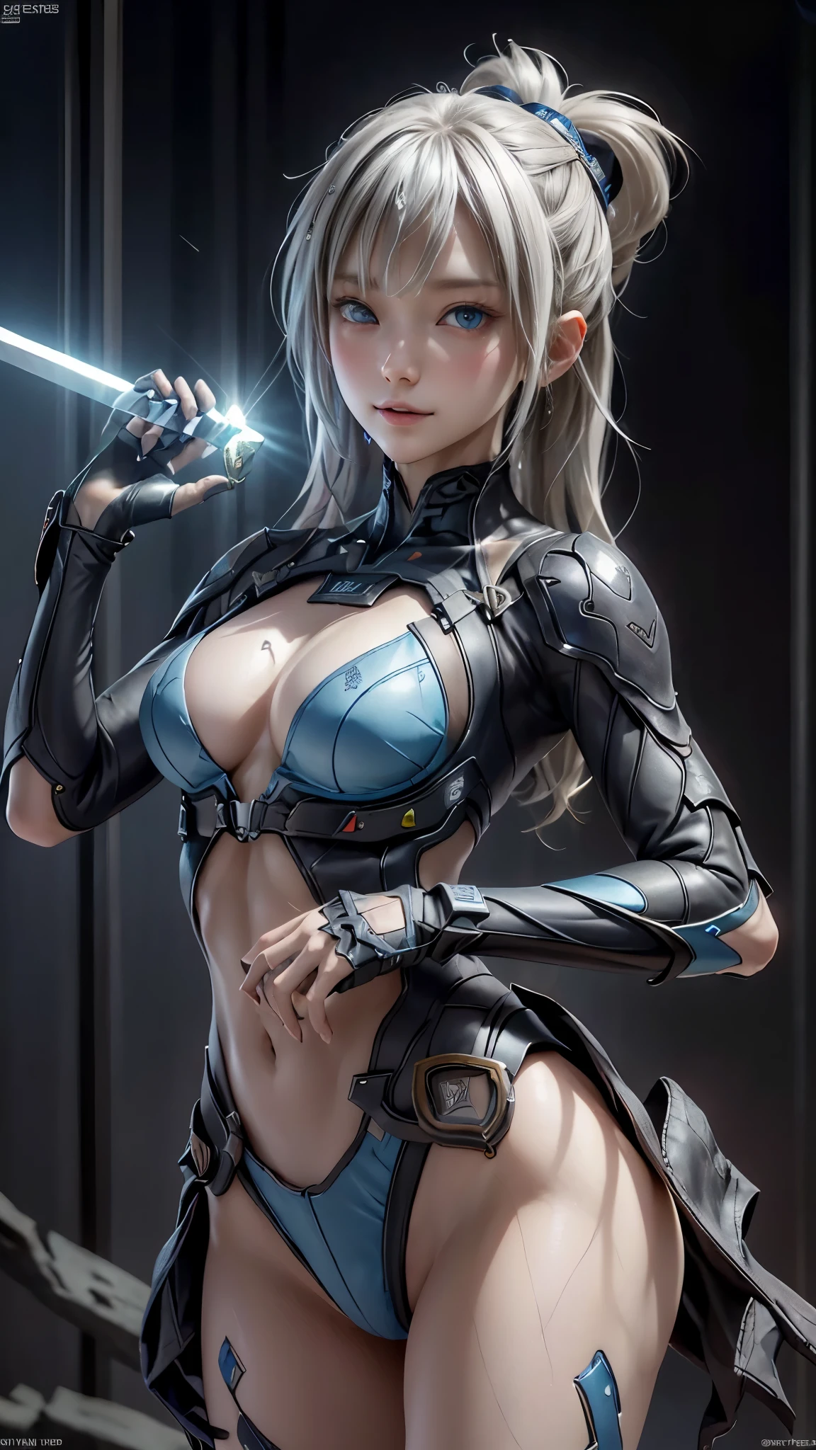 ((highest quality)), ((masterpiece)), (detailed:1.4), 。.。.。.3D, beautiful cyberpunk woman image,nffsw(high dynamic range),ray tracing,NVIDIA RTX,super resolution,unreal 5,Scattered beneath the surface,PBR texturing,post processing,anisotropic filtering,Depth of bounds written,maximum clarity and sharpness,multilayer texture,Albedo and specular maps,surface shading,Accurate simulation of light-matter interactions,perfect proportions,octane rendering,two-tone lighting,wide aperture,Low ISO、White balance、Rule of thirds、8K students、((Holding a sword in your hand))(((white and blue clothes)))(((blonde)))