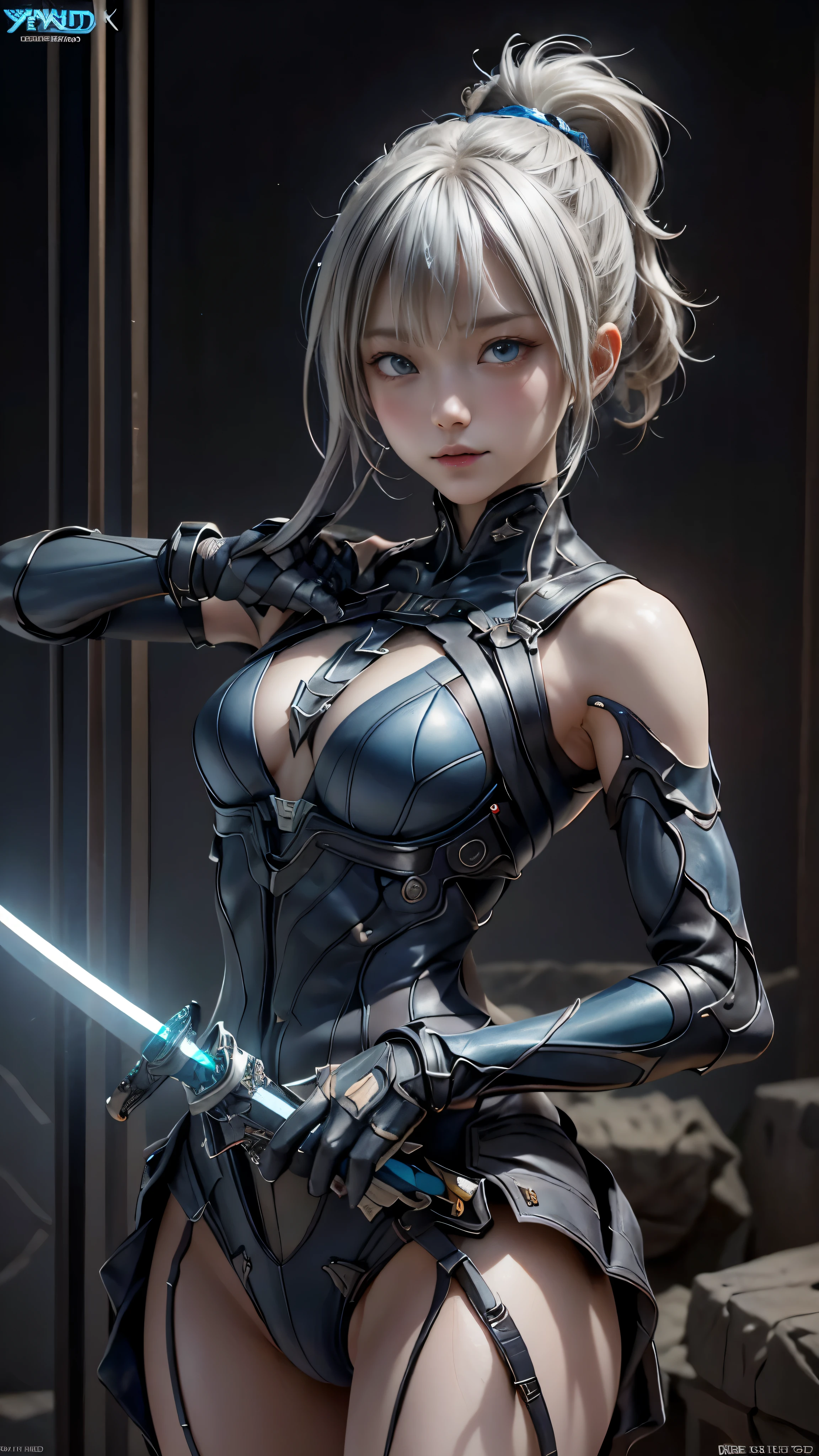 ((highest quality)), ((masterpiece)), (be familiar with:1.4), 。.。.。.3D, beautiful cyberpunk woman image,nffsw(high dynamic range),ray tracing,NVIDIA RTX,super resolution,unreal 5,scattered below the surface,PBR texturing,Post-processing,anisotropic filtering,written boundary depth,maximum clarity and sharpness,multilayer texture,Albedo and specular maps,surface shading,Accurate simulation of light-matter interactions,perfect proportions,octane rendering,two-tone lighting,wide aperture,Low ISO、White balance、Rule of thirds、8,000 students、((Holding a sword in your hand))(((white and blue clothes)))(((blonde)))