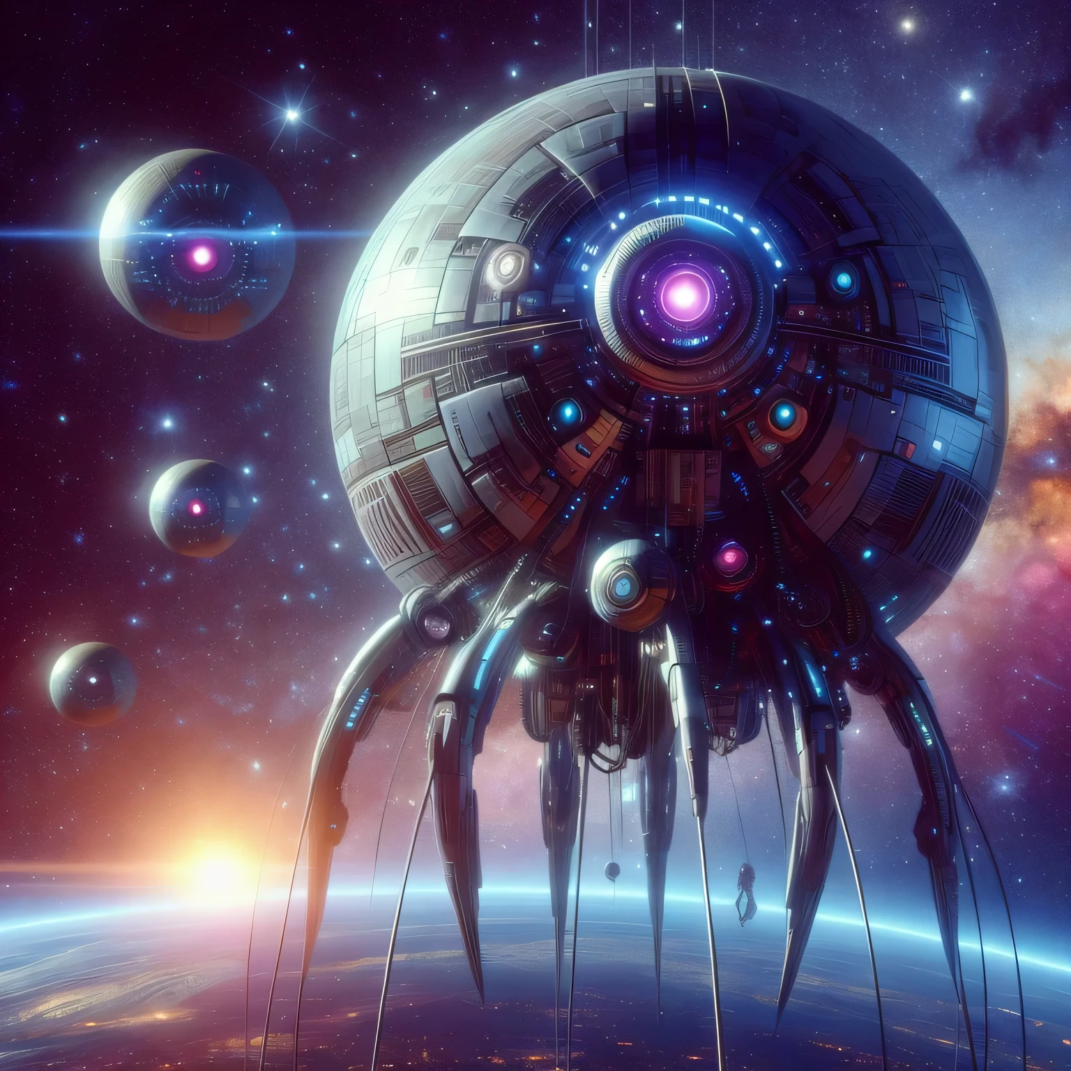 spaceship flying over a planet with a star in the background, sci-fi digital art, sci fi artwork, sci-fi digital art illustration, sci - fi artwork, sci-fi artwork, greg beeple, scifi art, science fiction digital art, sci fi art, award winning scifi art, science fiction art, sci-fi fantasy art