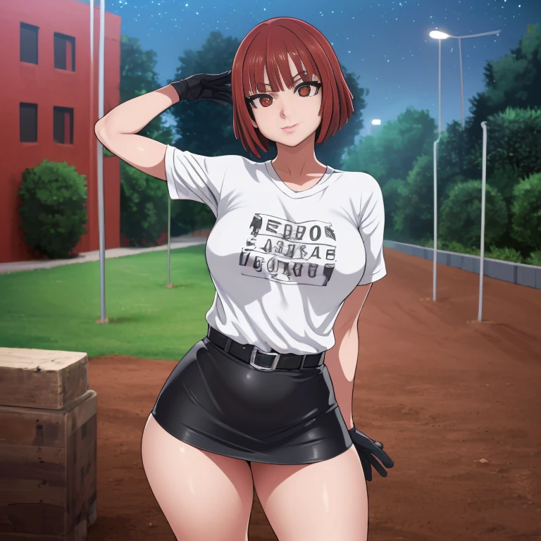 8k, Mejor calidad, obra maestra:1.2), (Realista, photo-Realista:1.37), ultra detallado, 1 chica,lindo, Solo, (fubuki), (pechos enormes:1.5),(beautiful detailed ojos), (Sonrisa:1.2), (boca cerrada), erotic pose, baile, outside an industrial factory, profundidad de campo, sombras oscuras e intensas, Sharp focus, profundidad de campo, buena composicion, Luz verde brillante, One Punch Man (Camiseta sin mangas blanca, top escotado, escote:1.3), (Black leather mini skirt with belt:1.3) (rojo gloves and boots) (cuerpo completo:1.5), reposacabezas, labios, cara bonita, pelo largo recogido bajo, ((rojo_ojos:1.3)), (noche:1.2), intrincado, bokeh, cinematic lighting, mapeo de fotones, radiosidad, physically based rendering, (Estilo Tetsuya Nomura), NSFW, pechos perfectos, vista desde arriba