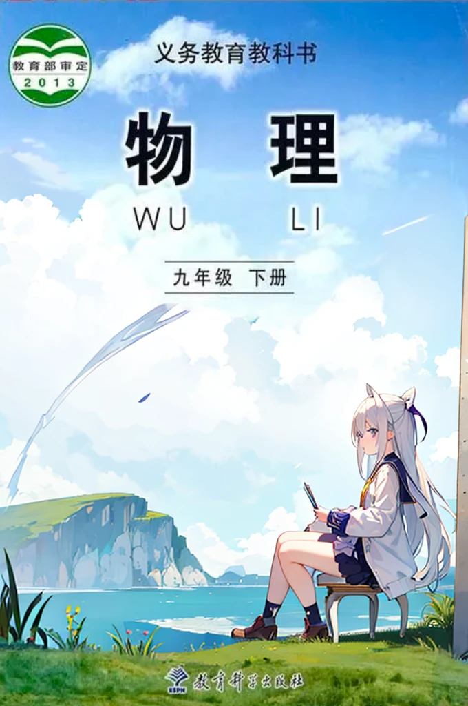 Blue sky,white hair girl,sit on a bench,long hair,Loose strands of hair,Purple eyes,student wearing white,Lightning signs floating around