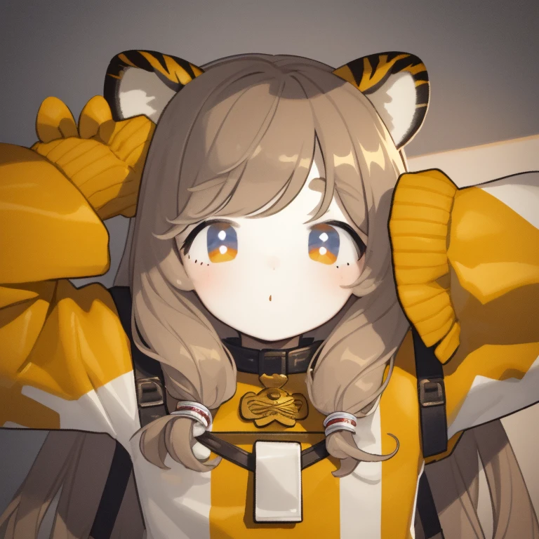 masterpiece, best quality, 1girl, tiger ears, brown hair, gold eyes, Gen.G Esports looking at viewer, solo, upper body