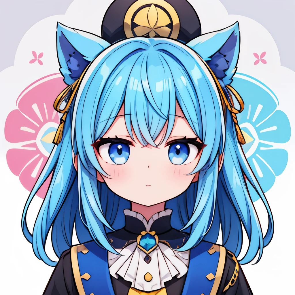 one girl、face painting、Deformed、blue hair、jitome、No highlights in the eyes