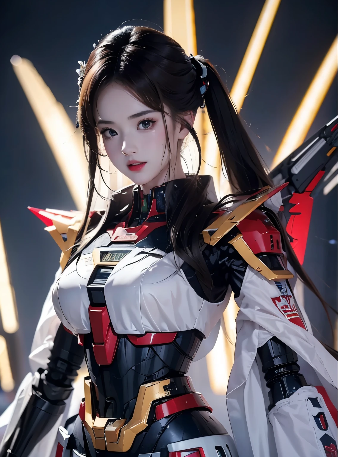 Super detailed, advanced details, high quality, 最high quality, High resolution, 1080P, hard disk, beautiful,(gundam),beautifulサイボーグの女性,Mecha cyborg girl,battle mode,Mecha body girl,彼女は未来的なgundamメカを身に着けています,full body shot