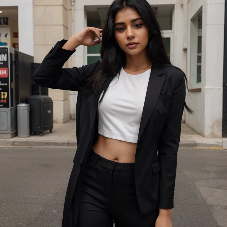 Indian girl wear it suit salwar and lond black hair ponitell full pictur waizhells