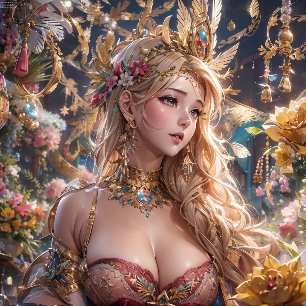 beautiful美しさ, 3D two-dimensional, rich, blonde, skirt, stockings, high heels, poison、star、star、(Highly detailed CG Unity 8K wallpaper),(masterpiece), (最high quality), (Super detailed), (best work),(best shadow), (sharp eyeliner, eye shadow, fine eye:1.1), (超High resolution,realistic,最high quality,realistic),(8K,RAW photo,最high quality,マstarプル),mature woman、sensual curves、huge breasts、thighs、bubble、お尻のmasterpiece, 最high quality, Super detailed, full body shot, mature woman, beautiful mature woman, nightgown and underwear, enchanting smile, thick lips, Chubby lips, blush, looking at the viewer, provocative expression, beautiful髪型, cleavage, Plump、curvy hips、attractive face、sexy lingerie、an inviting gaze、Expression of emotions、Lewd underwear、(((erotic see-through lingerie set)))、Standing position、gorgeous accessories 、big breastsの女性, bare shoulders, golden hair, colored feather, metal ornaments, colored flowers, particle, light, (masterpiece, 最high quality, 最high quality, official art, beautiful and aesthetic:1.2), (1 girl:1.3), very detailed,(fractal art:1.1),(colorful:1.1)、(flowers:1.3),most detailed,(zentangle:1.2), (dynamic pose), (abstract background:1.3), (shiny skin), (lots of colors :1.4), ,(earrings:1.4), (feather:1.4),masterpiece, 最high quality, Super detailed, 30~40 years, full body shot, beautiful 、various hairstyles，gold headband，plump breasts，beautiful butt，greek clothing，Tulle covers the breasts，perfectly proportioned, detailed clothing details,marble，god statue，cinematic lighting, film grain, 8K, masterpiece, Super detailed, high detail, high quality, High resolution,(((NSFW:1.2)))、exposed chest、Openwork decoration，(((see through dress)))、(((解剖学的に正しいbody))) , 最high quality, Super detailed, (((Lewd underwear)))、raise your butt, from below, (((R-18)))、Hakari、thighs, big breasts, Are standing, cowboy shot, blush, (((1 girl))), (masterpiece:1.3), (High resolution), (8K), (very detailed), perfect face, Nice eye and face, (((最high quality))), (Super detailed), detailed face and eye, (alone), High resolution、beautifuleye,(((sexy pose)))、(((整ったbig breasts)))、((beautiful eye))、luxury、(((超High resolution)))、(((detailed description)))、(((ぽっちゃりbody型)))、(((解剖学的構造に一致したbodyの部位)))、beautiful長いまつ毛、バランスのとれたbody型,2 feet、Just the right size for your legs and arms、Fishnet tights、glamorous、(((Clear white and black eye)))、lipstick、Sparkling、(Undistorted face, eye, body)、jewelry、gem、(長くカールしたbeautifulまつ毛)、(((バランス良いbeautiful胸)))、(transparent, Exquisite skin:1.2)、(((完璧なglamorousボディー)))、actress face、Super beautiful、Cute smile、Healing beauty、Flower shower、完璧なeye、realistic depiction、Super sexy、glossy、Glamorous
