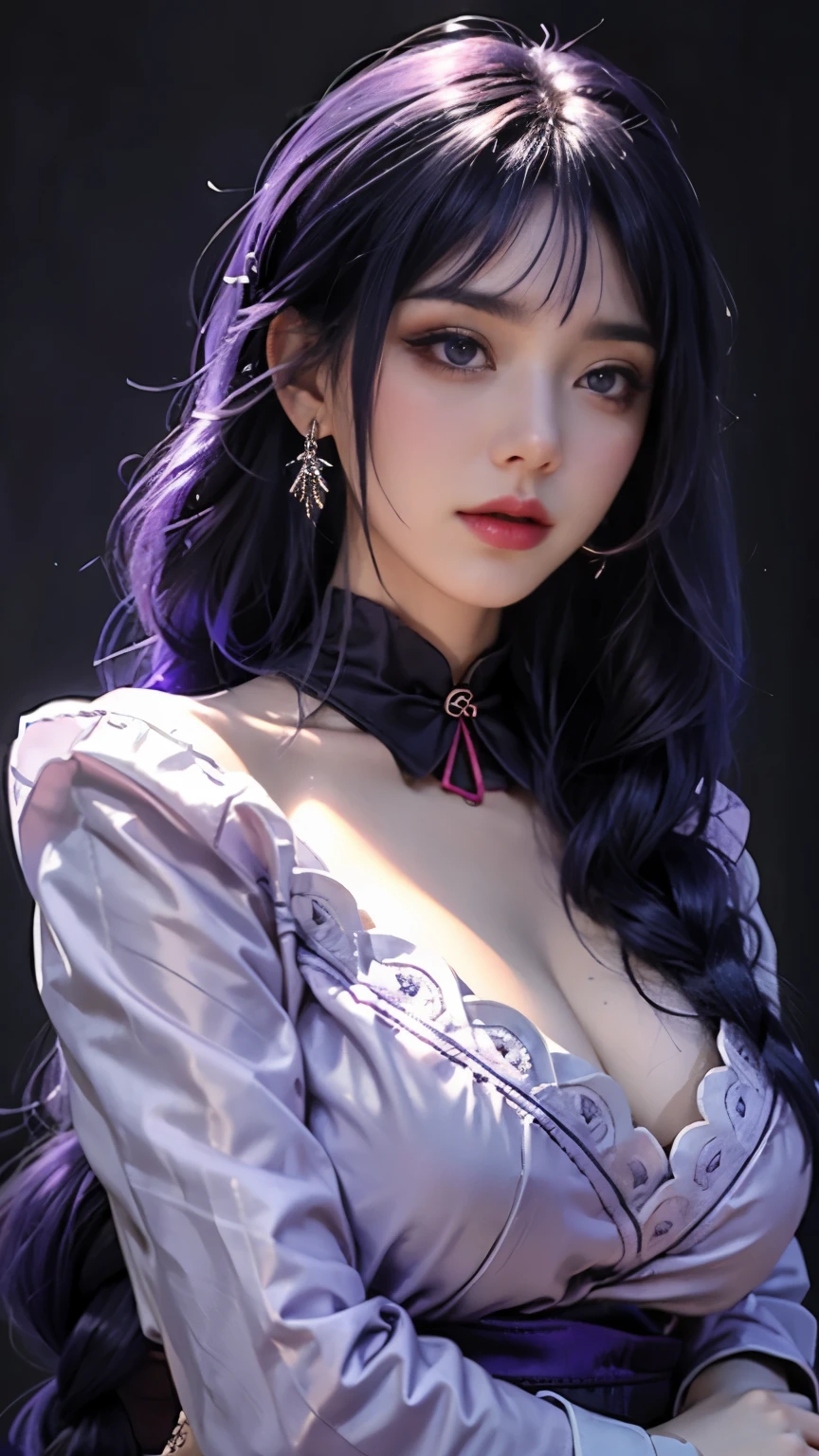 detaileds, masutepiece, Best Quality:1.2, nffsw, absurderes, Raw photo, 1girl in, Portrait, high detailed face, Beautiful eyes, Purple eyes,