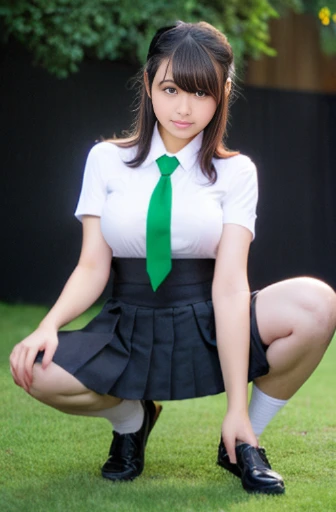  dripping sweat, wear ((School_uniform), (slutty white person_skirt),(green_length_tie), (green_pleats_skirt), (black background_Panty stocking) :1.2), (sculpture installation :1.1), sunset , Japanese high school ,((cum in pussy))，((spread pussy))，(((uterus)))，(((urethra)))，show off nipple,nude,((vaginal)),sex,cum on breast,large breasts,squatting,open legs,clothes lift