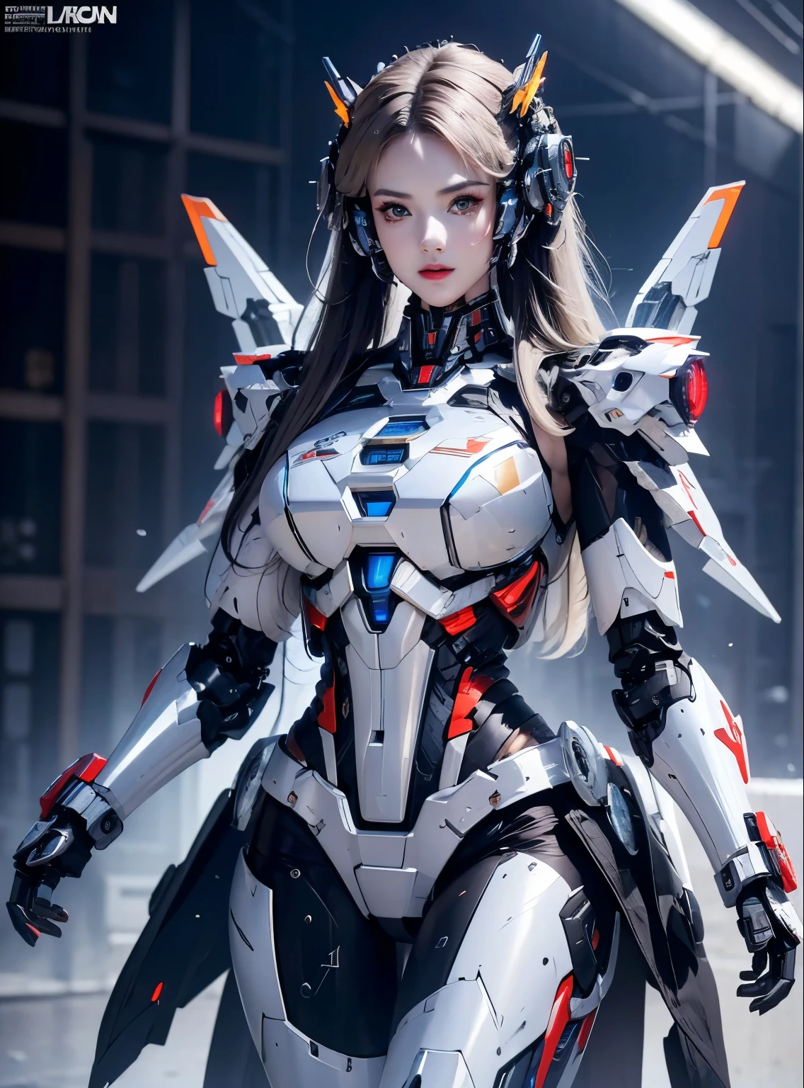 rough skin, Super detailed, advanced details, high quality, better quality, High resolution, 1080P, hard disk, beautiful,(Iron Patriot),beautifulサイボーグの女性,Mecha cyborg ,battle mode, with mechanical body,She wears a futuristic Iron Patriot mech,full body shot