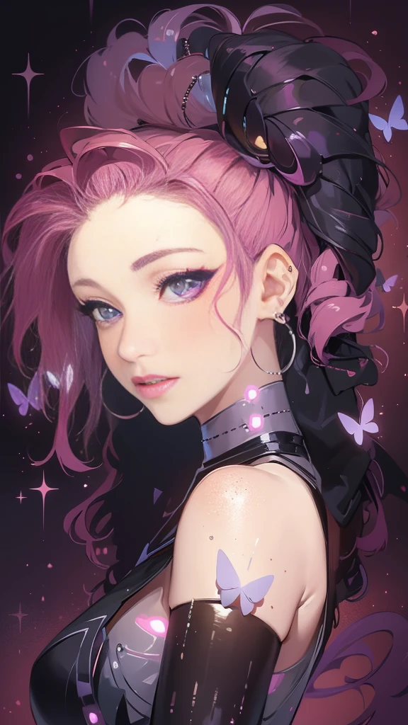 Anime girl with pink hair and purple eyes with a bow, arte de anime digital detalhada, Modelo IG | Artgerm, Arte no estilo de Guweiz, Artgerm extremamente detalhado, Retrato de Jinx de Arcane, retrato Artgerm, 8k arte detalhada de alta qualidade, arte digital estilo anime, 8K Artgerm Bokeh