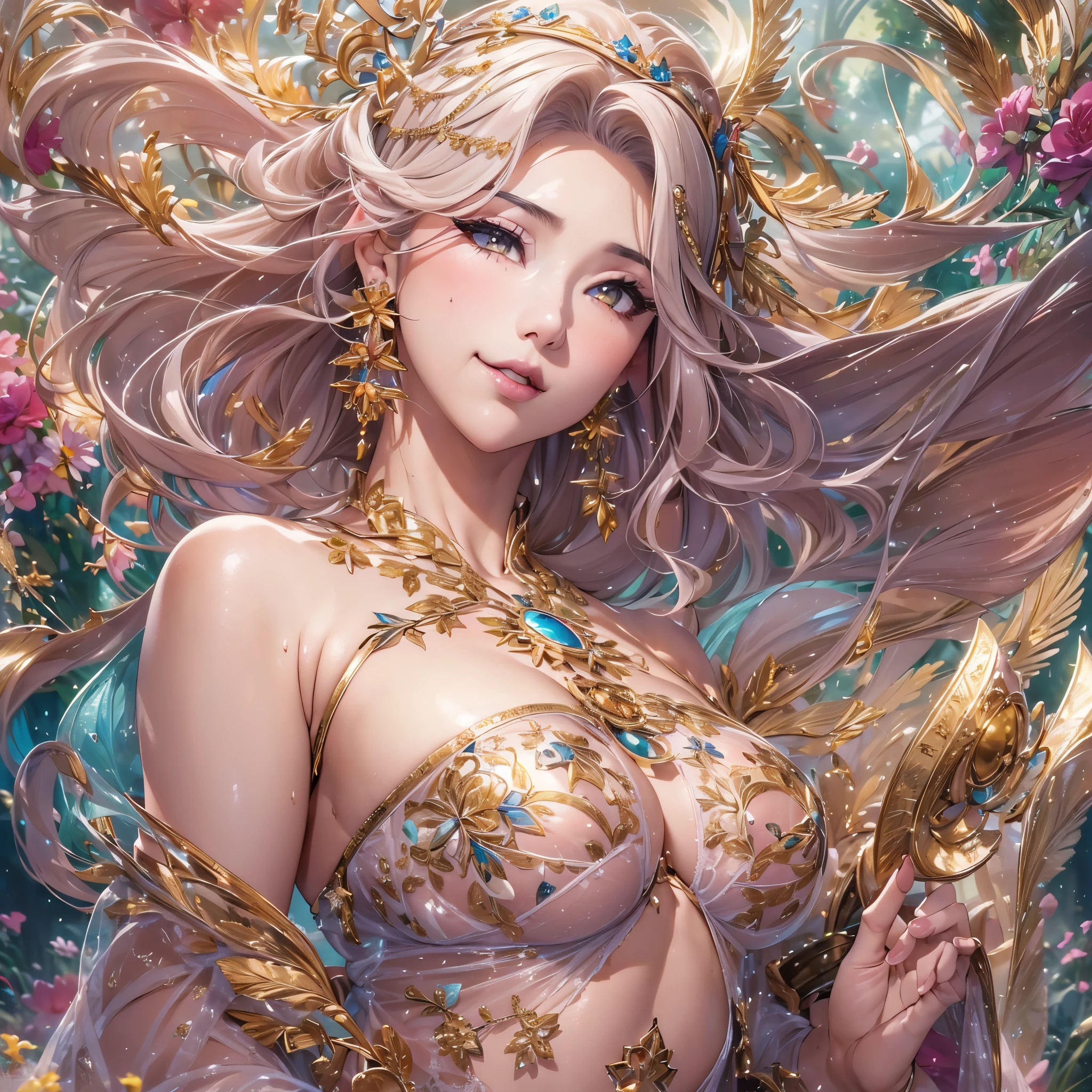 beautiful美しさ, 3D two-dimensional, rich, blonde, skirt, stockings, high heels, poison、star、star、(Highly detailed CG Unity 8K wallpaper),(masterpiece), (最high quality), (Super detailed), (best work),(best shadow), (sharp eyeliner, eye shadow, fine eye:1.1), (超High resolution,realistic,最high quality,realistic),(8K,RAW photo,最high quality,マstarプル),mature woman、sensual curves、huge breasts、thighs、bubble、お尻のmasterpiece, 最high quality, Super detailed, full body shot, mature woman, beautiful mature woman, nightgown and underwear, enchanting smile, thick lips, Chubby lips, blush, looking at the viewer, provocative expression, beautiful髪型, cleavage, Plump、curvy hips、attractive face、sexy lingerie、an inviting gaze、Expression of emotions、Lewd underwear、(((erotic see-through lingerie set)))、Standing position、gorgeous accessories 、big breastsの女性, bare shoulders, golden hair, colored feather, metal ornaments, colored flowers, particle, light, (masterpiece, 最high quality, 最high quality, official art, beautiful and aesthetic:1.2), (1 girl:1.3), very detailed,(fractal art:1.1),(colorful:1.1)、(flowers:1.3),most detailed,(zentangle:1.2), (dynamic pose), (abstract background:1.3), (shiny skin), (lots of colors :1.4), ,(earrings:1.4), (feather:1.4),masterpiece, 最high quality, Super detailed, 30~40 years, full body shot, beautiful 、various hairstyles,gold headband,plump breasts,beautiful butt,greek clothing,Tulle covers the breasts,perfectly proportioned, detailed clothing details,marble,god statue,cinematic lighting, film grain, 8K, masterpiece, Super detailed, high detail, high quality, High resolution,(((NSFW:1.2)))、exposed chest、Openwork decoration,(((see through dress)))、(((解剖学的に正しいbody))) , 最high quality, Super detailed, (((Lewd underwear)))、raise your butt, from below, (((R-18)))、Hakari、thighs, big breasts, Are standing, cowboy shot, blush, (((1 girl))), (masterpiece:1.3), (High resolution), (8K), (very detailed), perfect face, Nice eye and face, (((最high quality))), (Super detailed), detailed face and eye, (alone), High resolution、beautifuleye,(((sexy pose)))、(((整ったbig breasts)))、((beautiful eye))、luxury、(((超High resolution)))、(((detailed description)))、(((ぽっちゃりbody型)))、(((解剖学的構造に一致したbodyの部位)))、beautiful長いまつ毛、バランスのとれたbody型,2 feet、Just the right size for your legs and arms、Fishnet tights、glamorous、(((Clear white and black eye)))、lipstick、Sparkling、(Undistorted face, eye, body)、jewelry、gem、(長くカールしたbeautifulまつ毛)、(((バランス良いbeautiful胸)))、(transparent, Exquisite skin:1.2)、(((完璧なglamorousボディー)))、actress face、Super beautiful、Cute smile、Healing beauty、Flower shower、完璧なeye、realistic depiction、Super sexy、glossy、Glamorous