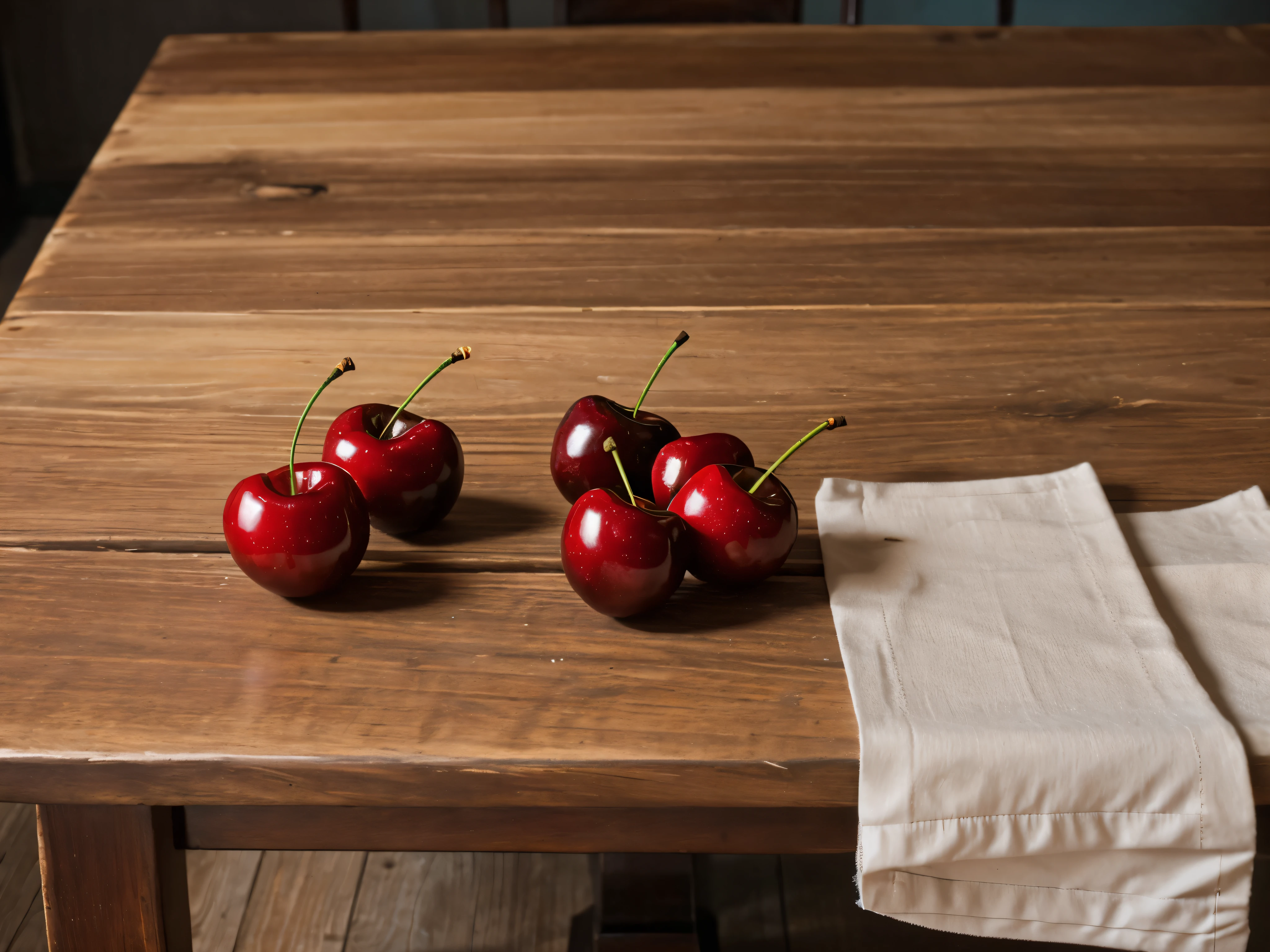 cherries on a wooden table, A few details